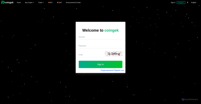 Security scan screenshot of https://coingekx.com/Login/index/Lang/en-us