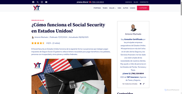 Security scan screenshot of https://yt-insurance.com/seguros-salud/como-funciona-social-security/