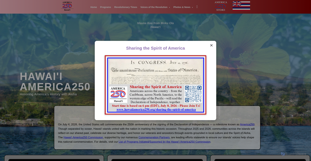 Security scan screenshot of https://hawaiiamerica250.org/