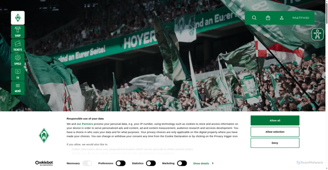 Security scan screenshot of https://www.werder.de/