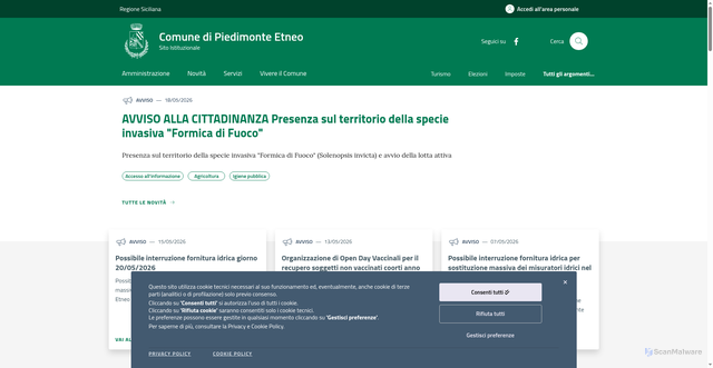 Security scan screenshot of https://www.comune.piedimonte-etneo.ct.it