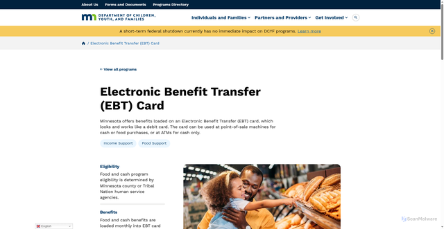 Security scan screenshot of https://dcyf.mn.gov/ebt-card