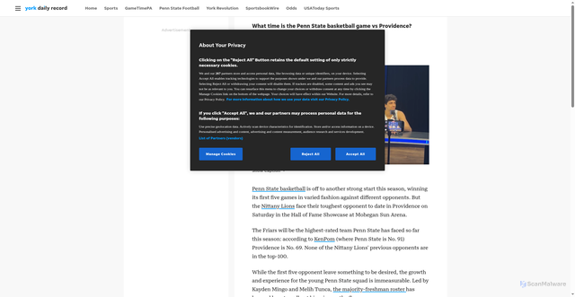Security scan screenshot of https://www.ydr.com/story/sports/college/penn-state/2025/11/20/penn-state-basketball-vs-providence-time-tv-channel-prediction/87357745007/