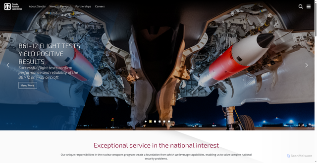 Security scan screenshot of https://www.sandia.gov/