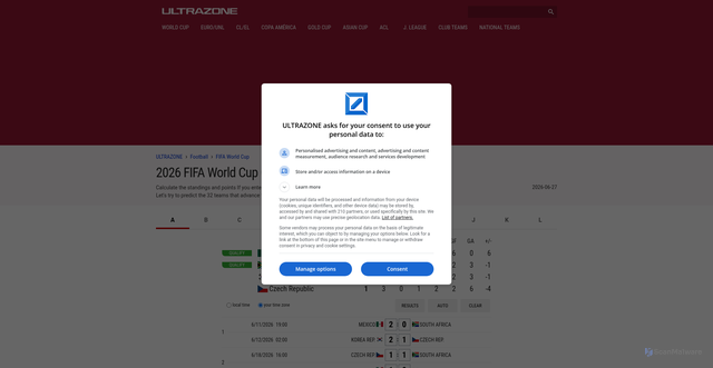 Security scan screenshot of https://ultra.zone/2026-FIFA-World-Cup-Group-Stage