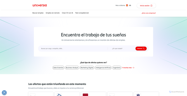 Security scan screenshot of https://universia.net
