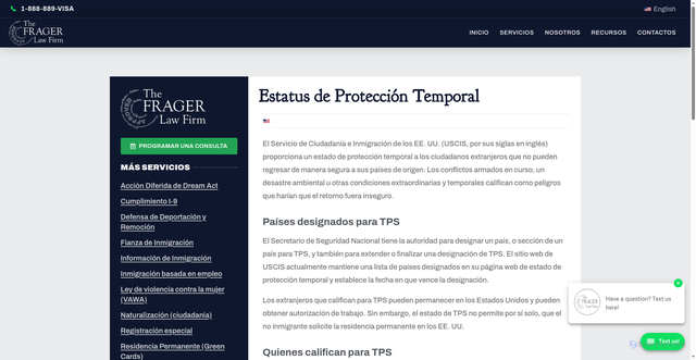 Security scan screenshot of https://fragerlaw.com/es/estatus-de-proteccion-temporal/
