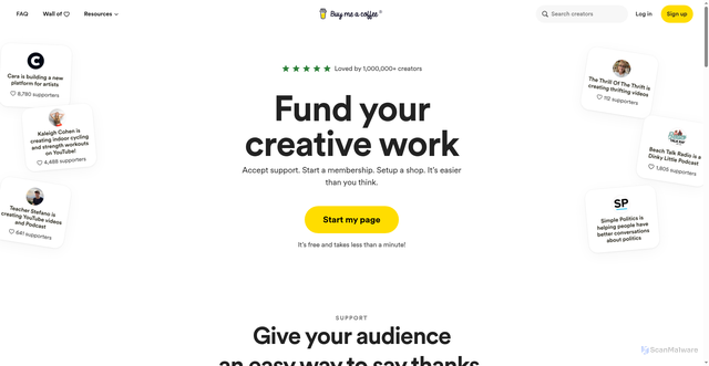 Security scan screenshot of https://www.buymeacoffee.com/