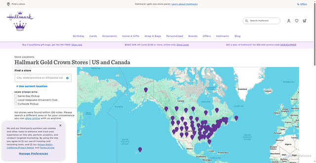 Security scan screenshot of https://stores.hallmark.com