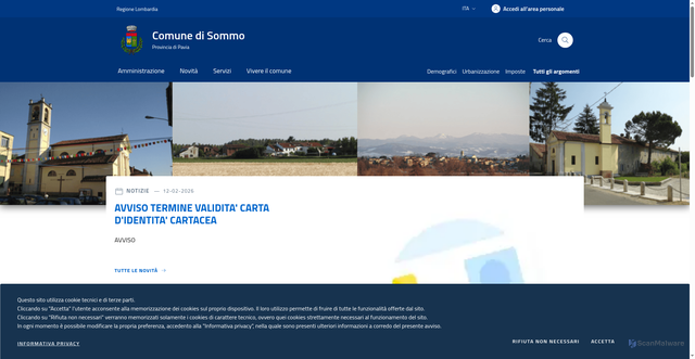 Security scan screenshot of https://www.comune.sommo.pv.it