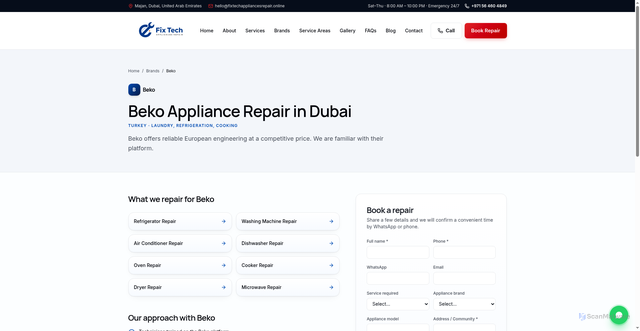 Security scan screenshot of https://fixtechappliancesrepair.online/brands/beko