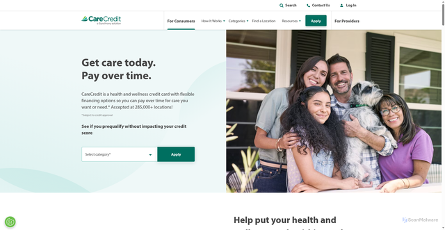 Security scan screenshot of https://carecredit.com