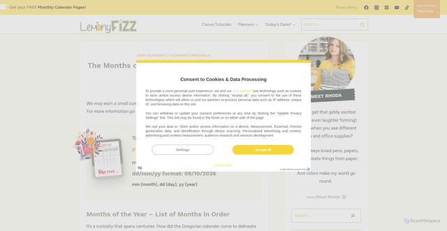 Security scan screenshot of https://lemonyfizz.com/the-months-of-the-year/