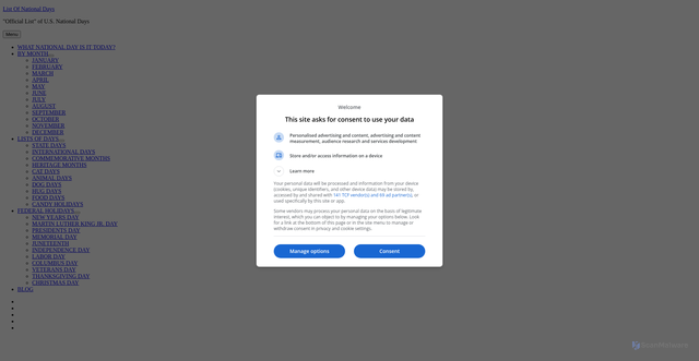 Security scan screenshot of https://www.listofnationaldays.com/november-14th-national-pickle-day/