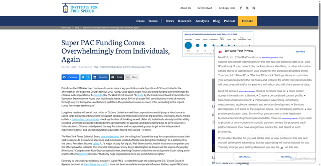 Security scan screenshot of https://www.ifs.org/blog/super-pac-funding-comes-overwhelmingly-from-individuals-again/