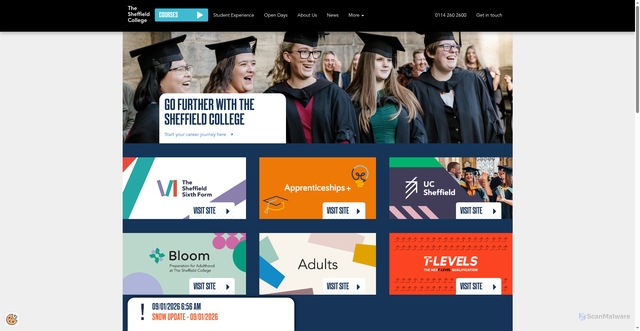 Security scan screenshot of https://www.sheffcol.ac.uk/