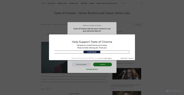 Security scan screenshot of https://www.tasteofcinema.com