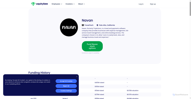 Security scan screenshot of https://equitybee.com/companies/Navan