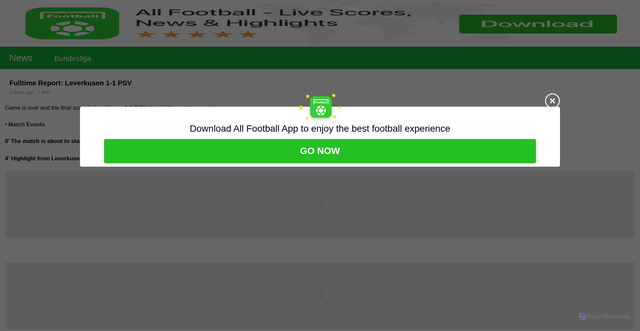 Security scan screenshot of https://m.allfootballapp.com/news/Bundesliga/Fulltime-Report-Leverkusen-1-1-PSV/4109194