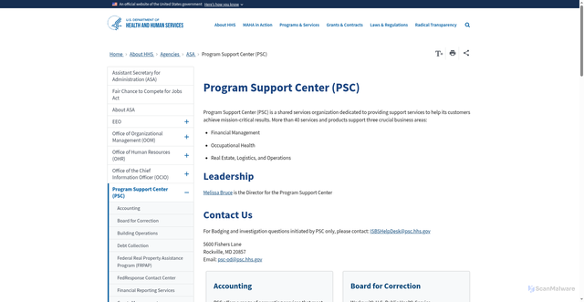 Security scan screenshot of https://www.hhs.gov/about/agencies/asa/psc/