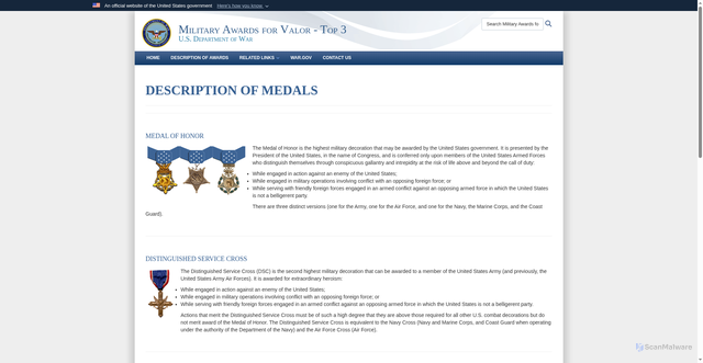 Security scan screenshot of https://valor.defense.gov/description-of-awards/
