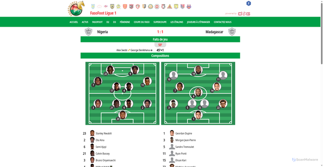 Security scan screenshot of https://www.fasotalents.com/match/soccer/2026-09-25/nigeria-vs-madagascar/4526008/