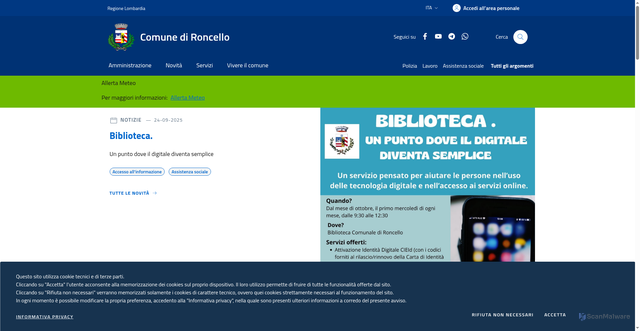 Security scan screenshot of https://www.comune.roncello.mb.it/