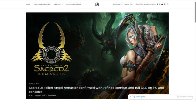Security scan screenshot of https://fullsync.co.uk/sacred-2-fallen-angel-remaster-confirmed/