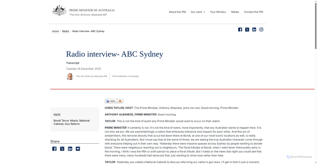 Security scan screenshot of https://www.pm.gov.au/media/radio-interview-abc-sydney-15