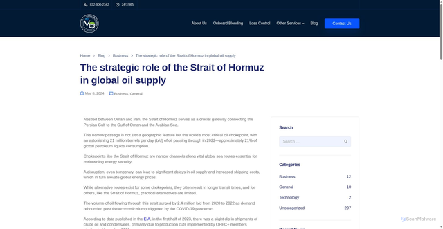Security scan screenshot of https://vesselblenders.com/blog/the-strategic-role-of-the-strait-of-hormuz-in-global-oil-supply/