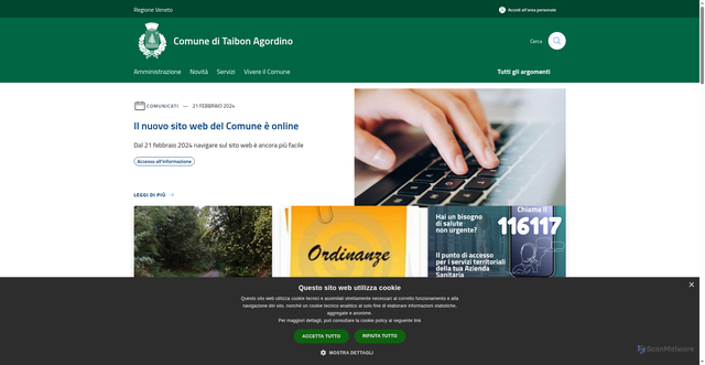 Security scan screenshot of https://www.comune.taibonagordino.bl.it/it