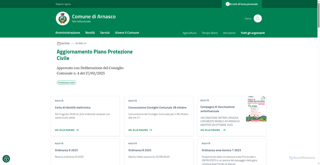 Security scan screenshot of https://comune.arnasco.sv.it/