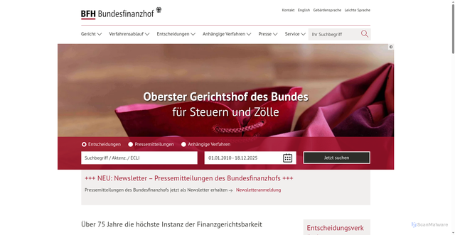 Security scan screenshot of https://www.bundesfinanzhof.de/de/