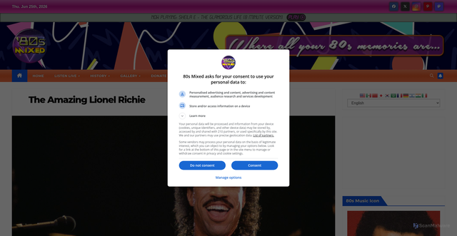 Security scan screenshot of https://80s-mixed.com/lionel-richie/