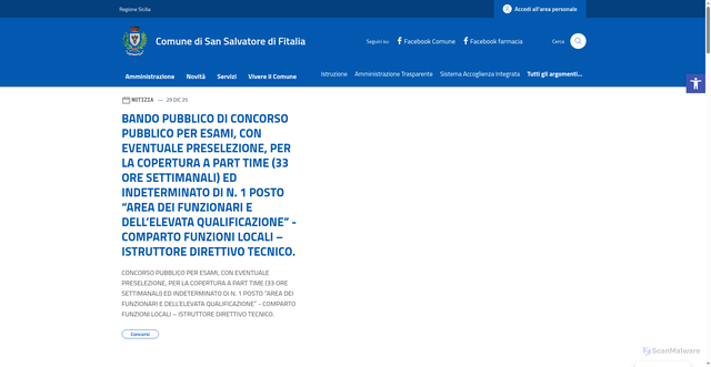Security scan screenshot of https://comune.sansalvatoredifitalia.me.it/