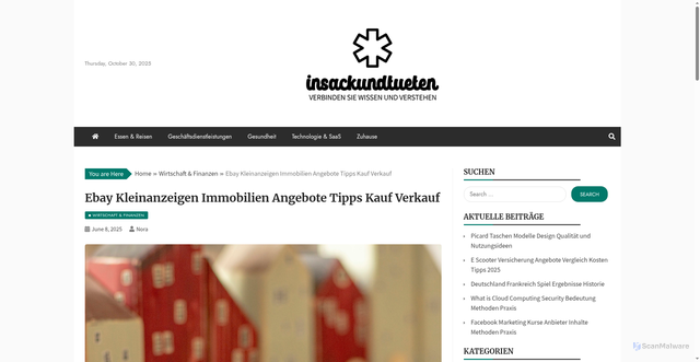 Security scan screenshot of https://insackundtueten.de/ebay-kleinanzeigen-immobilien-angebote-tipps-kauf-verkauf/