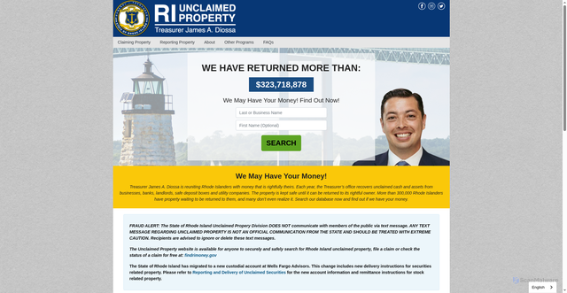 Security scan screenshot of https://www.findrimoney.gov/