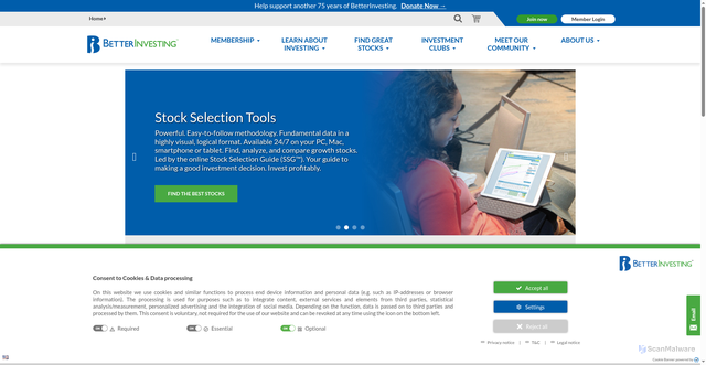 Security scan screenshot of https://www.betterinvesting.org/