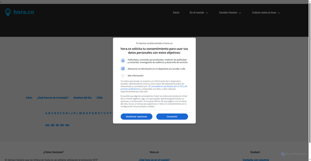 Security scan screenshot of https://www.hora.co/mundo/pais/openCountry.do?country_id=cl&prefix=M&country_name=Chile