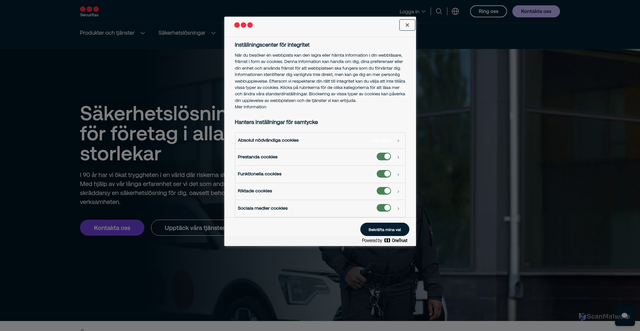 Security scan screenshot of https://securitas.se