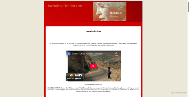 Security scan screenshot of https://www.incendies-thefilm.com/