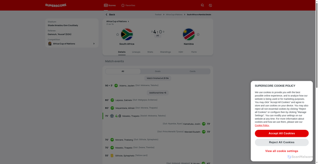 Security scan screenshot of https://superscore.live/en/football/namibia-south-africa/y3uo2grc-o1ebi8vg