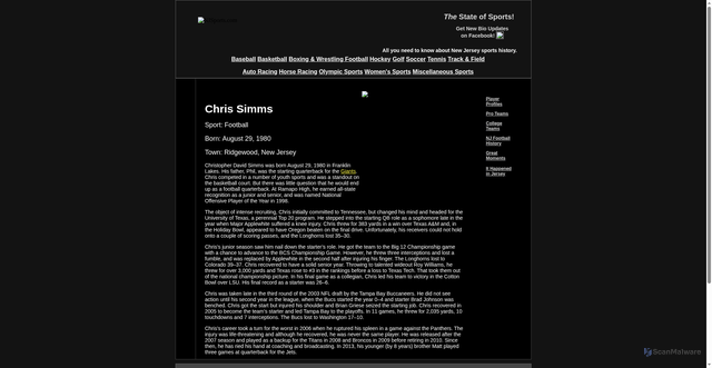 Security scan screenshot of https://njsportsheroes.com/chrissimmsfb.html
