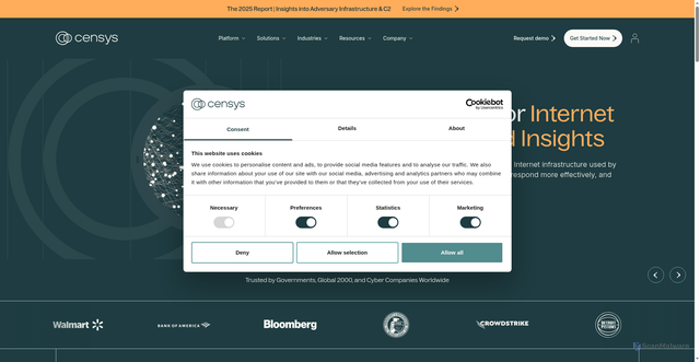 Security scan screenshot of https://censys.com/