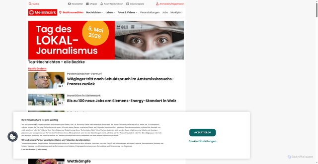 Security scan screenshot of https://meinbezirk.at