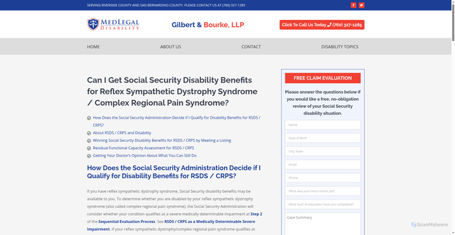 Security scan screenshot of https://palmspringsdisability.com/complex-regional-pain-syndrome
