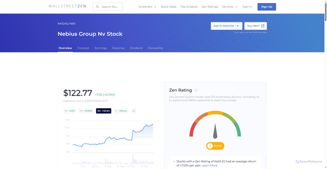 Security scan screenshot of https://www.wallstreetzen.com/stocks/us/nasdaq/nbis