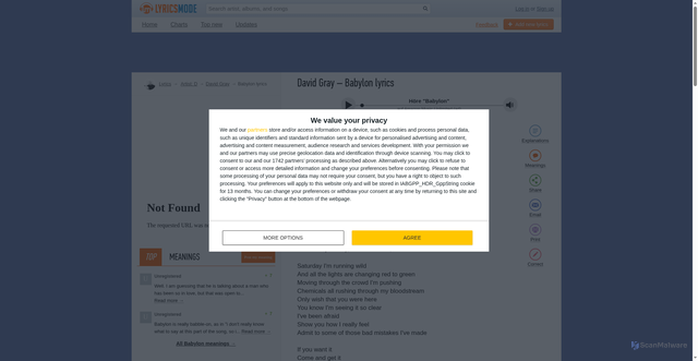 Security scan screenshot of https://www.lyricsmode.com/lyrics/d/david_gray/babylon.html