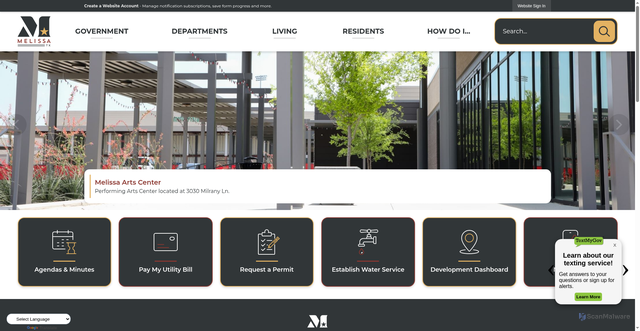 Security scan screenshot of https://www.cityofmelissa.com/
