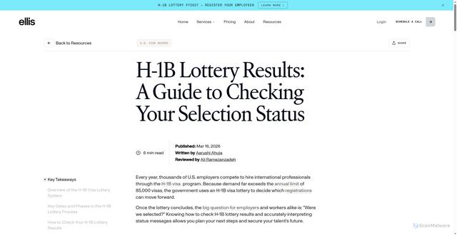 Security scan screenshot of https://www.ellis.com/resources/h1b-lottery-results